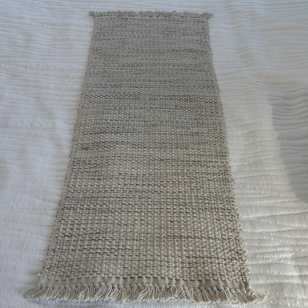 Contemporary Woven Shades of Cream and Gray Table Runner 39 x 13 inches